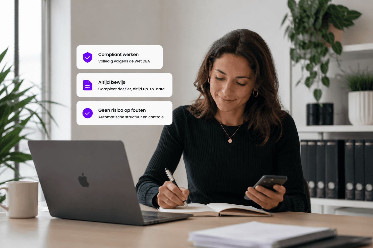 Profesional independiente trabajando conforme a la ley con WorkChain: trabajo conforme, siempre con pruebas, sin riesgo de errores