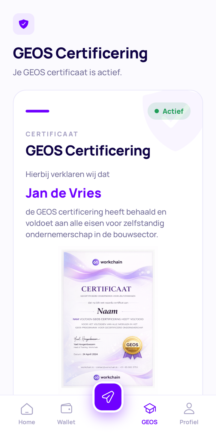 WorkChain app: GEOS-certificaat