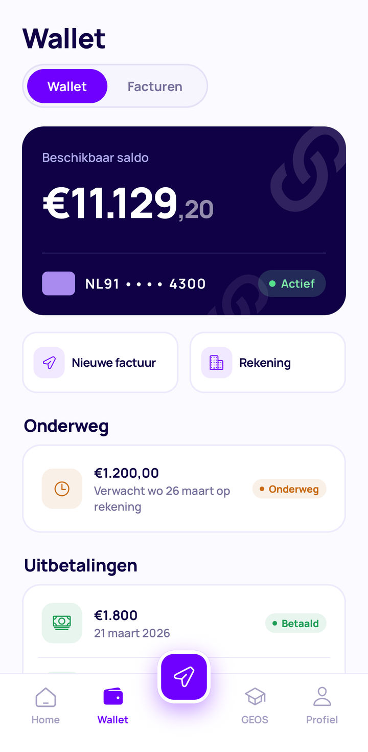 WorkChain app: wallet met saldo en inkomsten