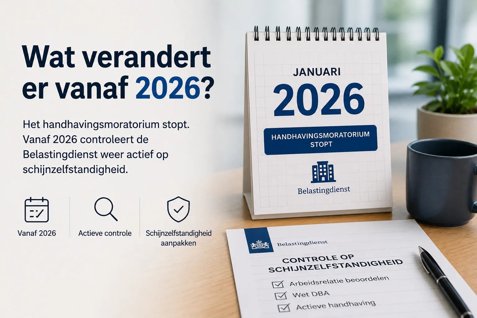 Illustratie van de nieuwe Wet DBA-regels en handhaving vanaf 2026